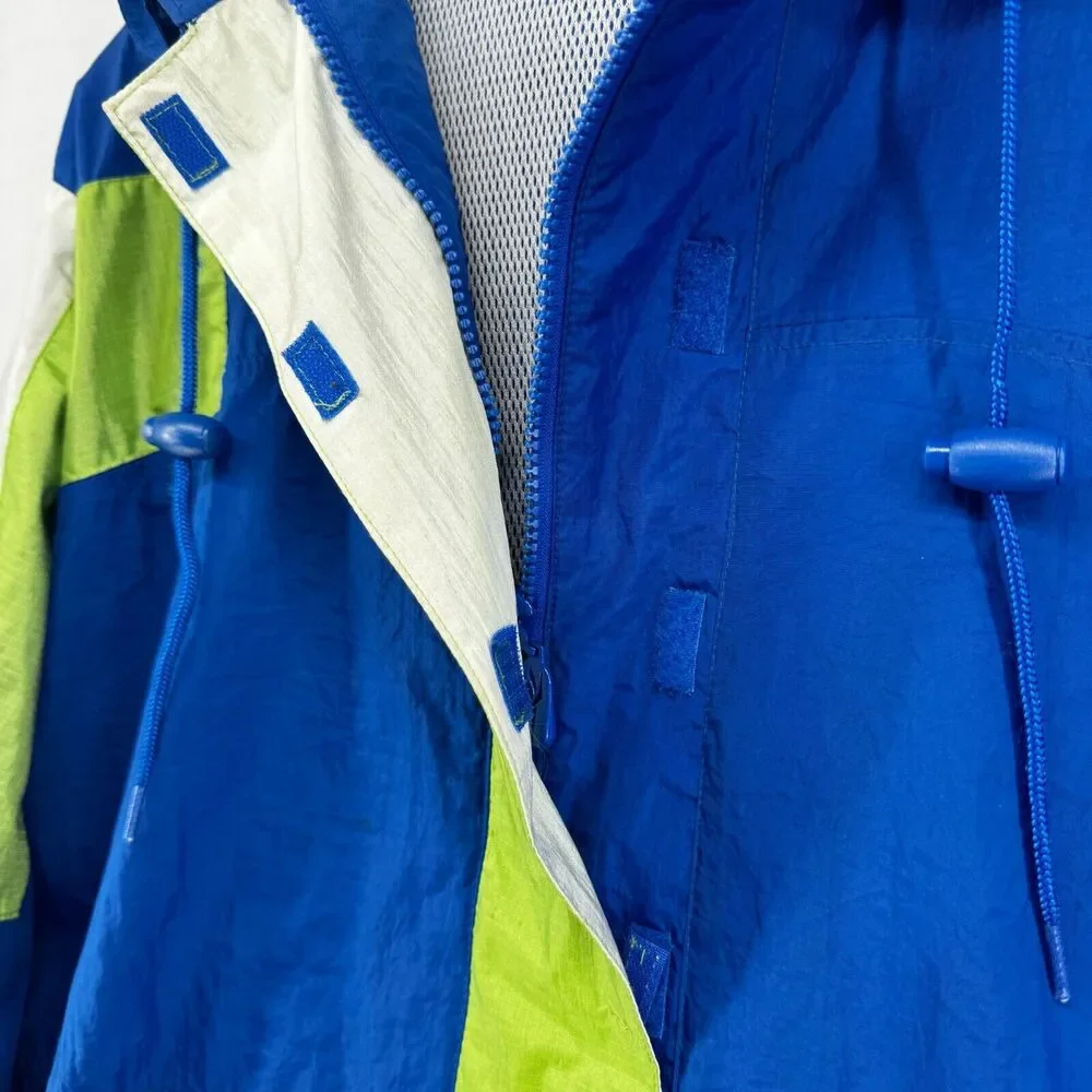 REEBOK Jacket Mens M Hoodie Windbreaker Vented Mesh Nylon Rain Coat Blue VTG - Picture 7 of 15